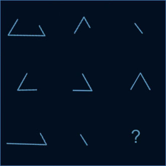 Q9: a 3x3 grid of line fragments with the bottom-right cell missing